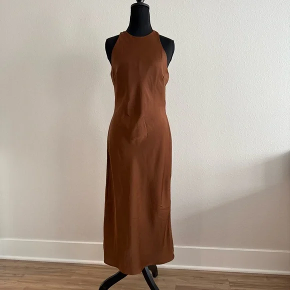 Elegant Brown Sleeveless Dress - Picture 1 of 5